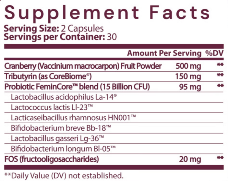 Bioma Feminine Health Synbiotic Supplement facts