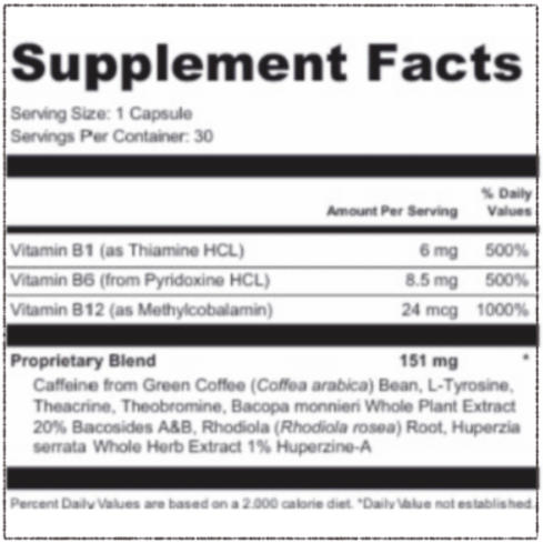 MaroBrain Supplement facts